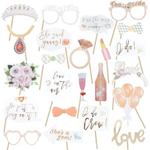 Wedding Photo Booth Props, Bachelorette Party Decorations, Engagement Party Decorations in Rose ,  with Glitter 23 count Pre-Assembled Funny Props
