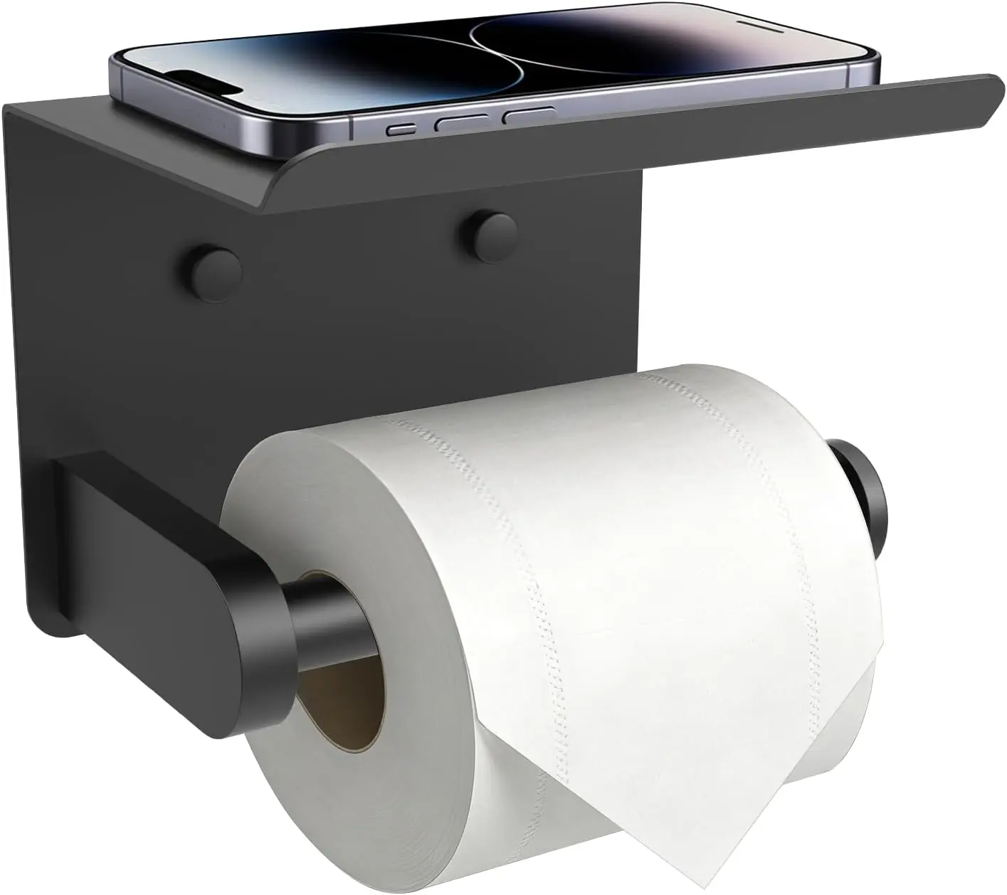 SetSail Toilet Paper Holder with Shelf Adhesive or Screw-in Matte Black | Adhesive or Screw-in,Waterproof and Rustproof Stainless Steel,Wall Mount Design,for Bathroom Hardware Accessories