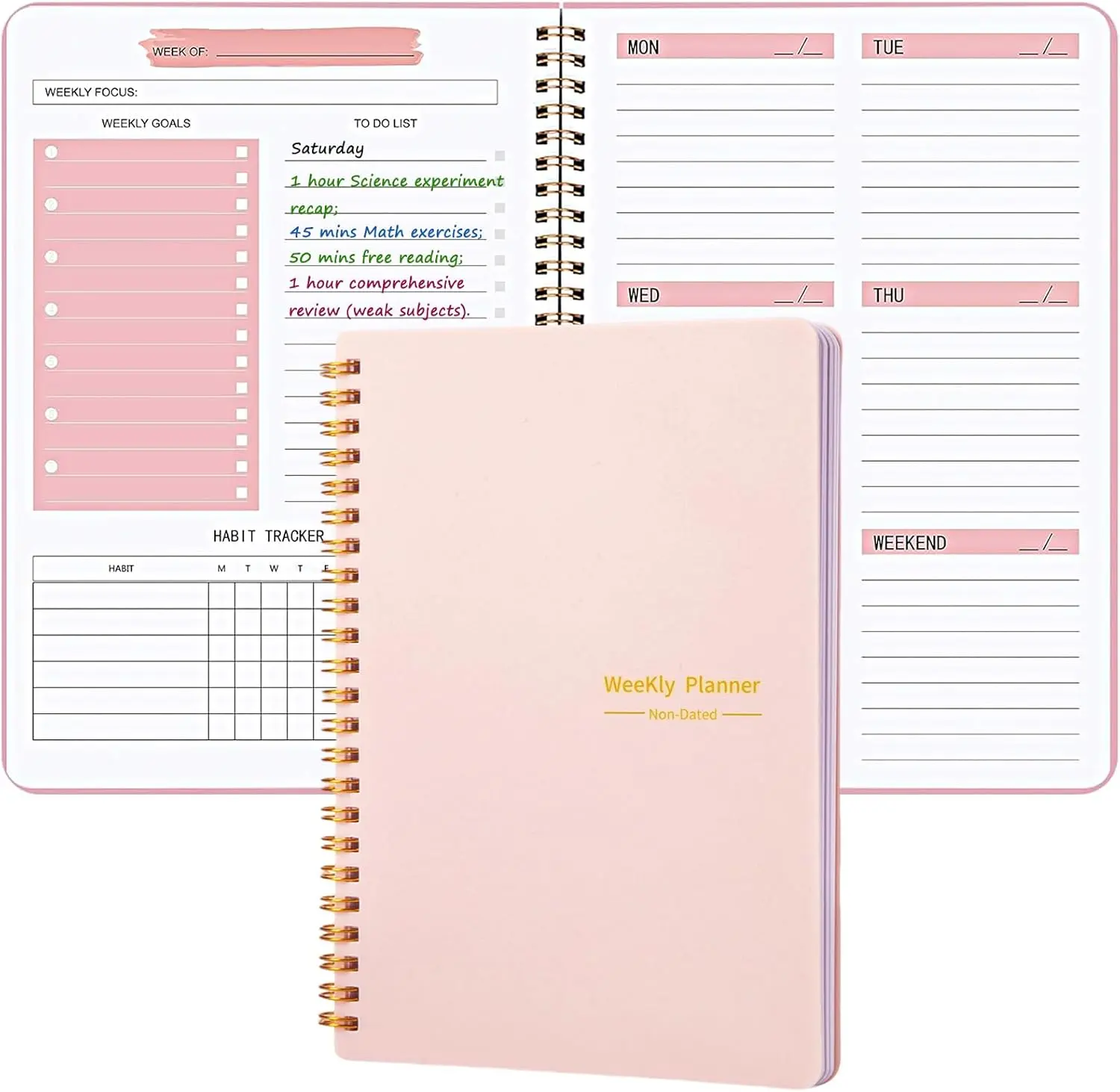 Undated Weekly Planner A5 Personal Goals Journal Non Dated Planner with Goal Habit Tracker Organizer Cute Week Planners for Kids School Work
