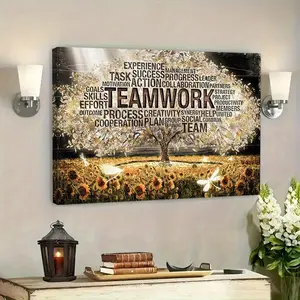1 Piece Teamwork Quote Frame Canvas Print, Teamwork Is Key to Success, High-Quality Canvas, Inspirational Wall Art, Inspirational Office Decoration, Living Room Artwork, Collaboration Art, Team Spirit Decoration