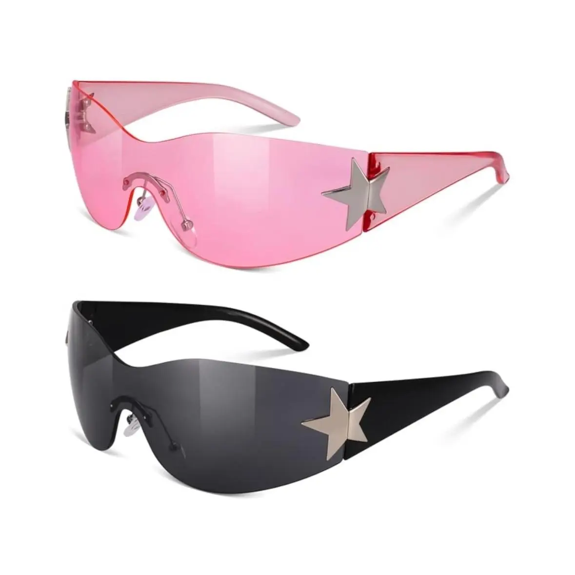 Unisex Star Shape Frameless Sunglasses UV400 Mirror Lenses Stylish Accessory Rimless Y2K Sunglasses Star Wrap Around Glasses 2000S  main image 2