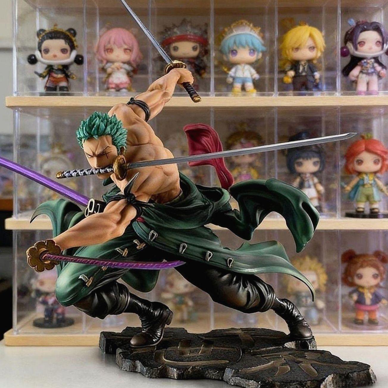 One Piece Roronoa Zoro Three-Sword Style Figure, Anime Collection Desktop Decor， Roronoa Zoro Battle Figure, Highly Detailed Statue Ornament "Thousand World" Scene Figure, Anime Collection Gift, Action Figures