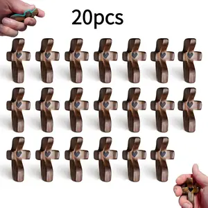 3/20PCS Handcrafted Olive Wood Comfort Crosses - Small Pocket Palm Prayer Holding Cross for Anxiety Relief & Fidget - Church Giveaways, Sunday School & Christian Gifts - Mahogany Brown Decor Religious Ornaments Wooden