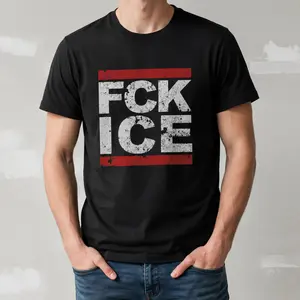 "Fck Ice Distressed" Graphic T-Shirt - Bold Political Statement Top - Gritty Urban Aesthetic Apparel - Soft Breathable Graphic Shirt - Unique Professional Detail Crew Neck Tee