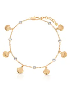 Ettika Scallop Shell Charm Anklet - 18k Gold Plated, Adjustable 8" + 1" Extender, Elegant Jewelry Bracelet with Glass Crystals