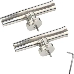 2 count Fishing Rod Holder, Stainless Tournament Style Clamp  Rod Holder, Rail Mount Fishing Pole Holder for Rails 1-1/4" to 2"
