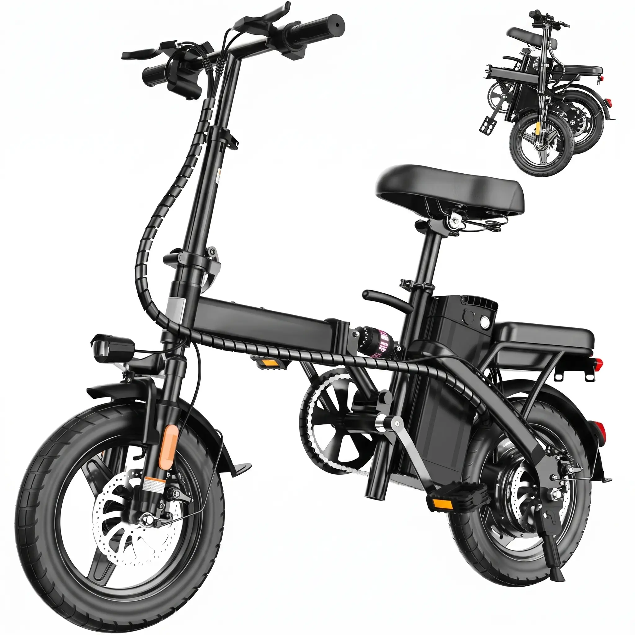 14-Inch Foldable Electric Bike for Adults, 740W Peak Motor Ebike, 48V 10/20AH Removable Battery, 30-60 mi PAS Range, Mini E-Bike for Daily Commuting