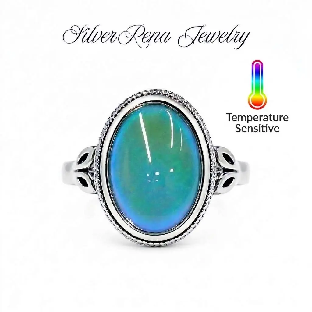 Women's S925 Sterling Silver Vintage Braided Oval Hypoallergenic Stress & Mood Artificial Gemstone Ring - Boho Witchy Statement Accessory, Unique Rings, Vintage Inspired Gift for Crystal Lovers, Vintage Inspired Ring