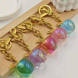 {Keychain} Fashionable Transparent Candy colored Apple Keychain - Personalized Bag Pendant Colorful Linglong Apple Pendant Small Creative Light Luxury Keychain