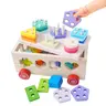 EDUTREE Wooden Shape Sorting and Stacking Toy 6-in-1 Montessori Educational Activity - Colorful & Safe Wooden Peg Puzzle for Toddlers 1-3, Shape Cognition, Counting, Stacking, Easy Storage