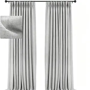 2pcs Blackout Linen Curtains - Thermal Insulated Window Drapes with Free Rings & Hooks for Pinch Pleated Hanging, Double-Layer Sun Protection for Living Room, Bedroom