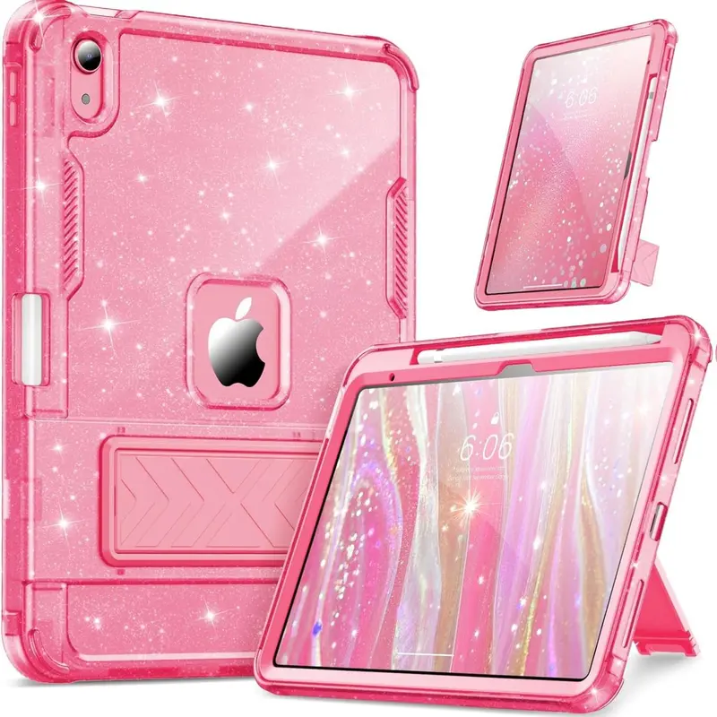 INFILAND StarClear Tablet Case - Smooth, Durable, Translucent Glitter Shockproof Cover with Adjustable Foldable Kickstand for Landscape Viewing, Back-to-School/Holidays Gift for Sisters (Fits iPad & Android Devices)