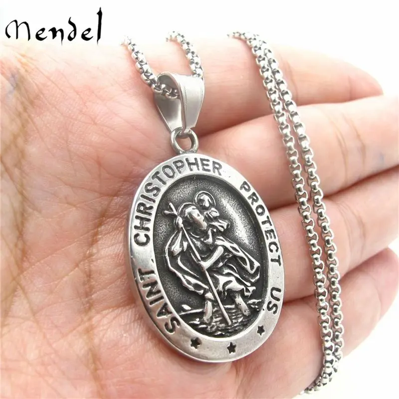 St Saint Christopher Medal Pendant Necklace Stainless Steel Amulet necklace boyfriend gifts