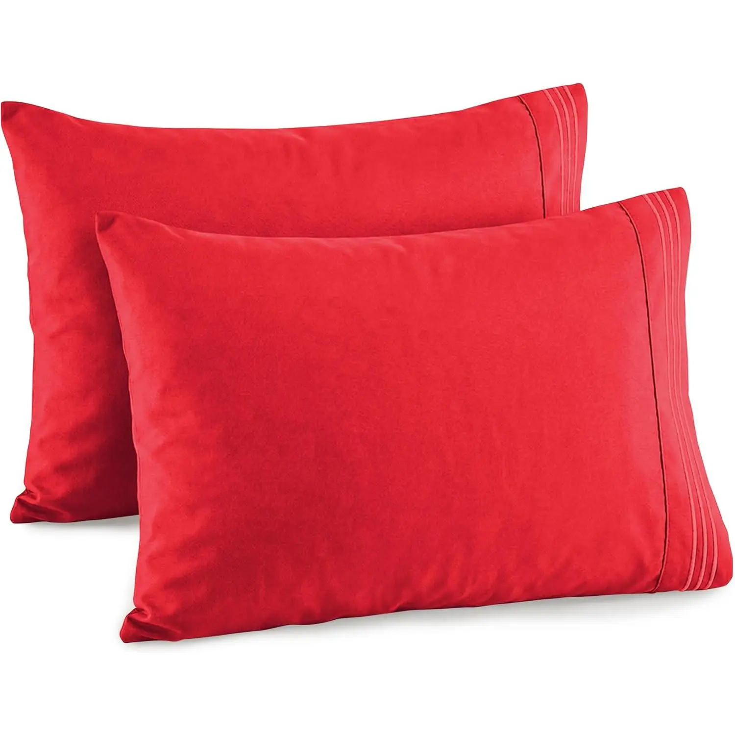 Home & Hotel Quality Microfibre 2-Piece Pillowcase Set, 1500 Count Luxury Soft Bedding Pillowcases, Wrinkle Resistant, Machine Washable, Red, Twin-Full-Queen, Breathable