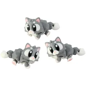 3D Printed Articulated Cat Fidget Toy 3 Pack – Flexible Cute Animal Desk Decor, Adult Stress Relief Collectible – 3D Printed in USA