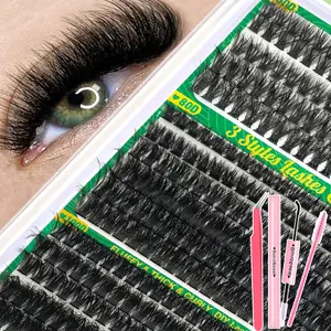 Cluster Lashes with Glue & Tweezers | 60D+80D+100D Mixed Style Natural & Volume DIY False Eyelashes Kit | Reusable & Beginner Friendly Easy Apply Lashes Extension Set