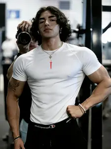 Men's Fitness Top, Casual Running Quick-Dry Breathable Tight Fit Short Sleeve T-Shirt, Fitness Running Tops, Gym Training, Night Run, Daily Wear, Comfortable