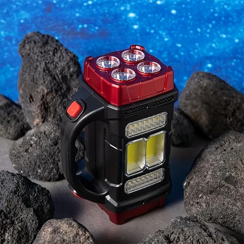 Solar Rechargeable Flashlight & Lantern with Phone Charger, 4-Head Super Bright, USB/Solar Dual Charging, Multi-Mode Emergency Light for Camping, Hurricane, Power Outage, Hiking, Fishing, Dog Walking, Outdoor & More