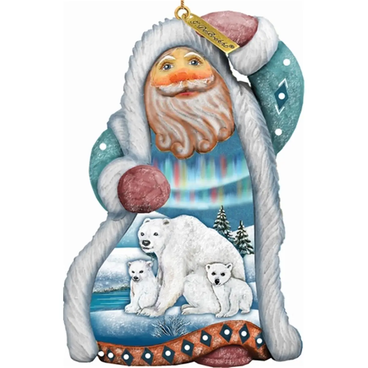 G.Debrekht 661512 Traditional Festive Santa & Bears Ornament - 5 in. Home Decor with Illustration Art, Exquisite Detail, Hanging Toy Figures Christmas Decor