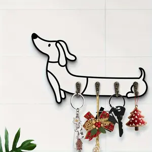 1pc White Dachshund Wall Hook Storage Rack- Natural Wooden Key Holder with 4 Hooks, Bedroom, Office Wall Decoration, Housewarming Gift, Modern Style Metal Clip Hook