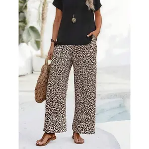 Women's Sexy Versatile Loose Drawstring Leopard Print Wide Leg Pants, Trendy Fashion Casual Daily Wear, All Seasons Comfortable Fit