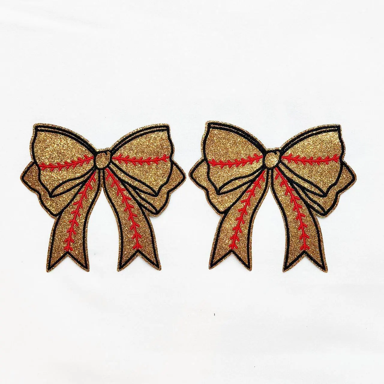 Gold Ball Bow Sides Glitter Patch SET OF 2