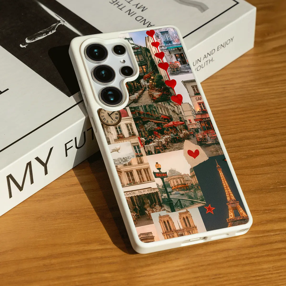 Parisian Cafe Clock Romance for SAMSUNG S22/S23/S24/S25/ULTRA/PLUS/FE/Edge  Matte Magnetic Phone Case Matte texture Unobstructed wireless charging iphone 13 cases Smartphone RO0926B040 Acrylic Fingerprint
