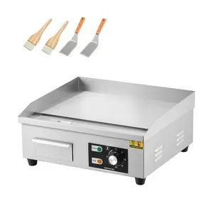 Garvee 18-Inch Stainless Steel Electric Teppanyaki Grill with Adjustable Temperature, 1600W Power, Non-Stick Surface, Includes 2 Spatulas and 2 Brushes for Cooking and Barbecue