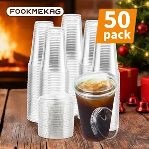 12/16/20/24 ounces, 50 sets. Transparent plastic cups [with non-sipping slanted lids], suitable for carrying around, disposable plastic cups, suitable for iced coffee, soda, lemonade. Essential for Christmas and Thanksgiving parties. ice latte