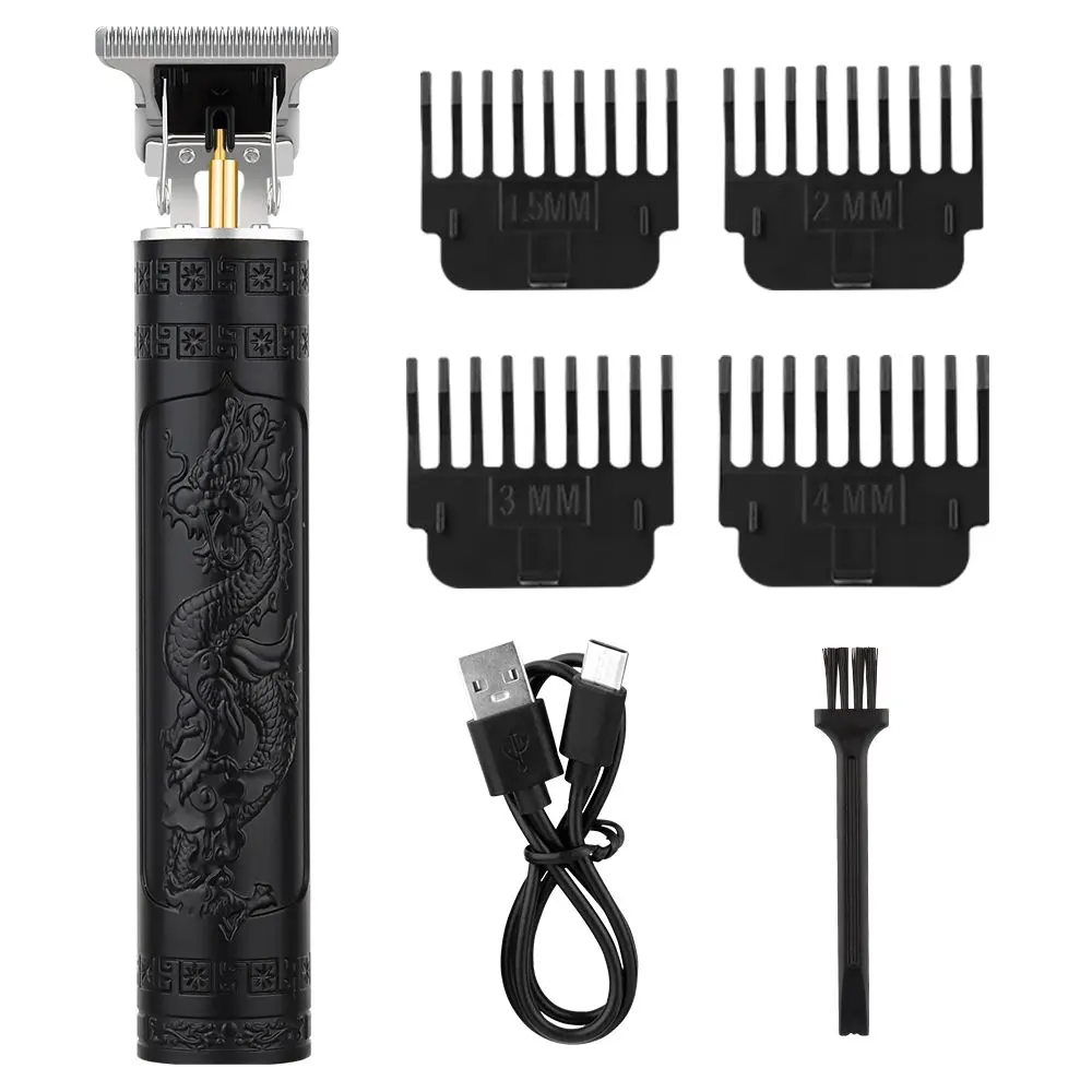 LQT Dragon Engraved T-Blade Detail Trimmer for Men Cordless USB Rechargeable Hair Beard Edging Clipper with 4 Size Guide Combs Cleaning Brush