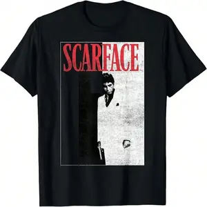 [100% Cotton] Tony Montana The World Is Yours Men'S T-Shirt Big Guns Pacino  Movie, 100% Cotton, Birthday, Thanksgiving, Christmas Gift, Suitable For Men, Women, Family And Friends, Black Casual Short-Sleeved Crew Neck  Golf Gift T-Shirt For Men And Women