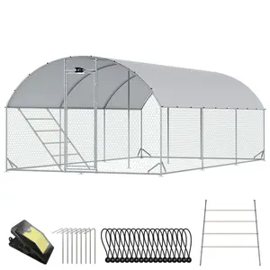 CHIKENCOOP Chicken Coop Large Metal Chicken Run with Full-Top Waterproof Cover - Chicken House for 24/30 Chickens, Poultry Cage with Solar Light, Backside Poles, Walk-in Pen for Rabbits Ducks Yard 3 Room outdoorfun