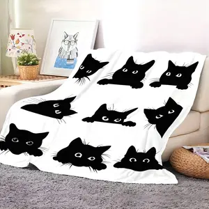 Kitten Fleece Blanket, Black and White, Breathable, Large Size - Soft, Comfortable and Warm Flannel Blanket, Suitable for Sofa, Bed, Car, Office, Camping, Travel - All-Season Polyester Fleece Blanket Gift, Multiple Sizes Available