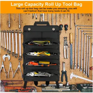 Roll-Up Oxford Tool Bag, Tool Storage Bag, Tool Organizer, Multi-Functional Electrician/mechanic, Adjustable Straps, Indoor Outdoor Use, Father's Day Gift
