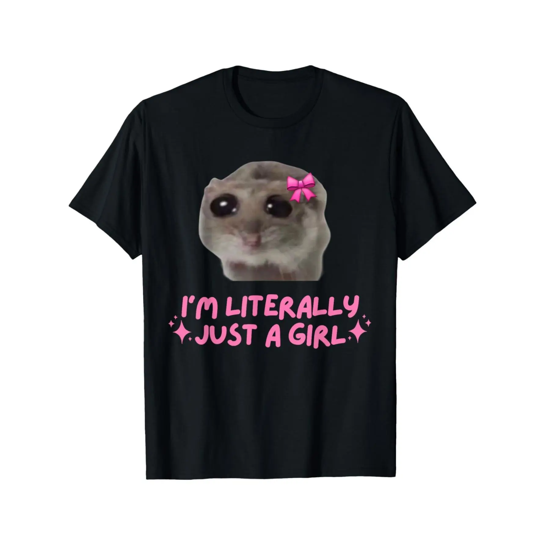Men's Soft Cotton Short-Sleeve Crew Neck Casual Graphic T-Shirt - Funny "I'm Literally Just a Girl Sad Hamster" Meme Design, Summer Funky Cartoon Top, Machine Washable Unisex Gift Fit Menswear, Round Neck