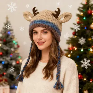 Original design Festive Christmas Antler Hat (It can be used,A hat has multiple uses. )Knitted Ear Protection Windproof Warm Hat Suitable for the family It can be worn by adults , without limiting the circumference of the head,for   commanders eagles