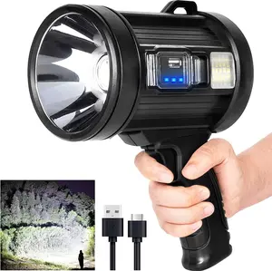 Rechargeable Spot Light Searchlight 3 Modes Bright LED Spotlight Flashlight Outdoor Handheld Spotlights with Solar Panels for Hunting Camping Boat Searching Portable & Waterproof