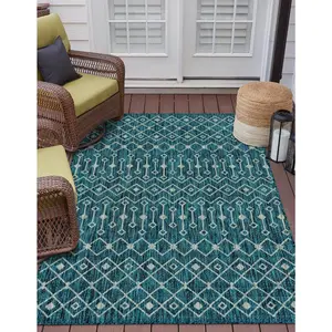 Teal Outdoor Trellis Rug