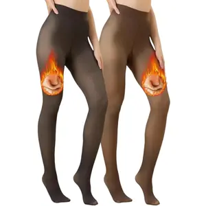 Winter Fleece-Lined Tights & Fake Pantyhose for Women Full Foot Coverage Black & Nude