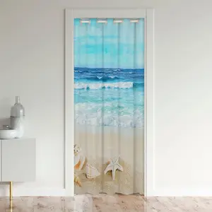 Feelyou Ocean Door Curtain - Beach Coastal 30%-50% Blackout Thermal Insulated Privacy Grommet Curtain, Home & Interior Decoration Accessories, Sea Blue Marine Life Shell Divider for Closet, Car, Room Decor, Home Decoration Curtain