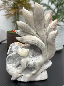 Siya(4857)gc.White crazy lace agate nine tail fox carving