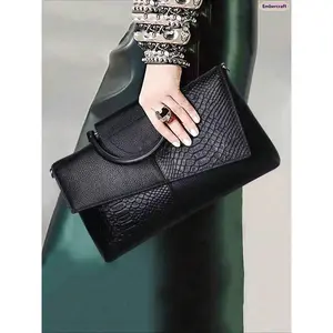 Women’s Faux Reptile Embossed Crossbody Bag - Colorblock PU Leather Flap Shoulder Purse, Trendy Elegant Handbag for Women, Party-Ready All-Match Lightweight Designer Bag for Travel, Shopping, Crossbody Bags For Women