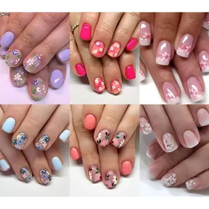 6 Packs (144Pcs) Flower Press on Nails Short Square Fake Nails with Daisy Design Flower False Nails Acrylic Nails Flower Nails Press ons Glossy Stick on Nails Full Cover Glue on Nails for Women Girls