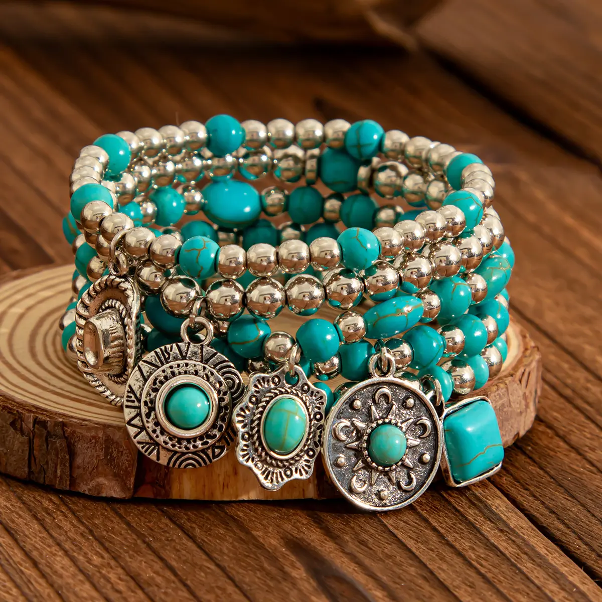 Unique Ethnic Motifs Alloy Beaded Bracelet, Mixed Colors, Size Adjustable Elastic Costume Jewelry for TikTok Fashion, Travel Commemoration