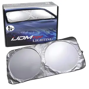 iJDMTOY 2-Pack 64 x 33.8 inches Windshield Sunshade w/Reflective Material Lowering Interior Heat Foldable Block UV Ray Deflector Sun Shade Protection Foldable Fits Most Sedan Cars Trucks Vans SUVs