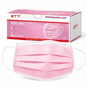 GTT Disposable 3 Ply Face Masks ASTM Level 1, 50PCS Per Box Breathable Latex-Free Earloop Disposable Medical Grade Mask for Daily Protection, Dust & Pollen Block