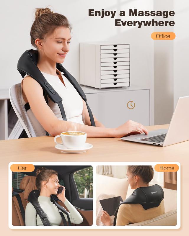 KNQZE KNB1 Cordless Neck and Shoulder Massager with Graphene Heating & 4D Shiatsu Kneading for Back Shoulder Leg Pain Relief Portable Massage Machine Gift for Dad Mom Friend