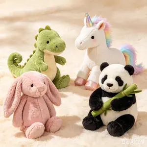 Cute Fluffy Stuffed Animal Plush Toy Set - Bunny, Bear, Panda, Fox, Unicorn, Penguin, Dinosaur, Cat, Dog Designs - Baby Sleep Comfort Doll, Kids Birthday Gift