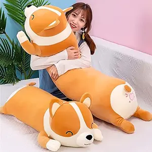 SNOWOLF 23.6" 31.5" 39.4" 47" Shiba Inu Plush Pillow Stuffed Animal Cute Long Dog Body Pillow Corgi Akita Soft Plush Toy Comfort Cushion Gifts for Girls Boys