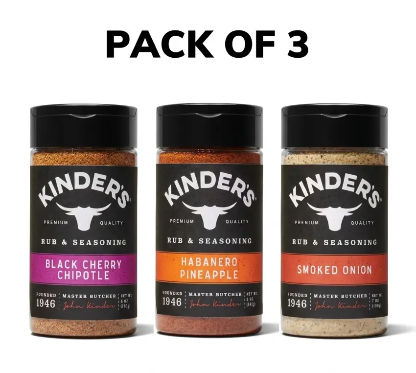(3 PACK) Kinder’s BBQ Seasoning Variety Bundle – Habanero Pineapple Rub 5 oz, Smoked Onion 7 oz, Black Cherry Chipotle 6 oz, Sweet Smoky & Spicy Grill Rub Set